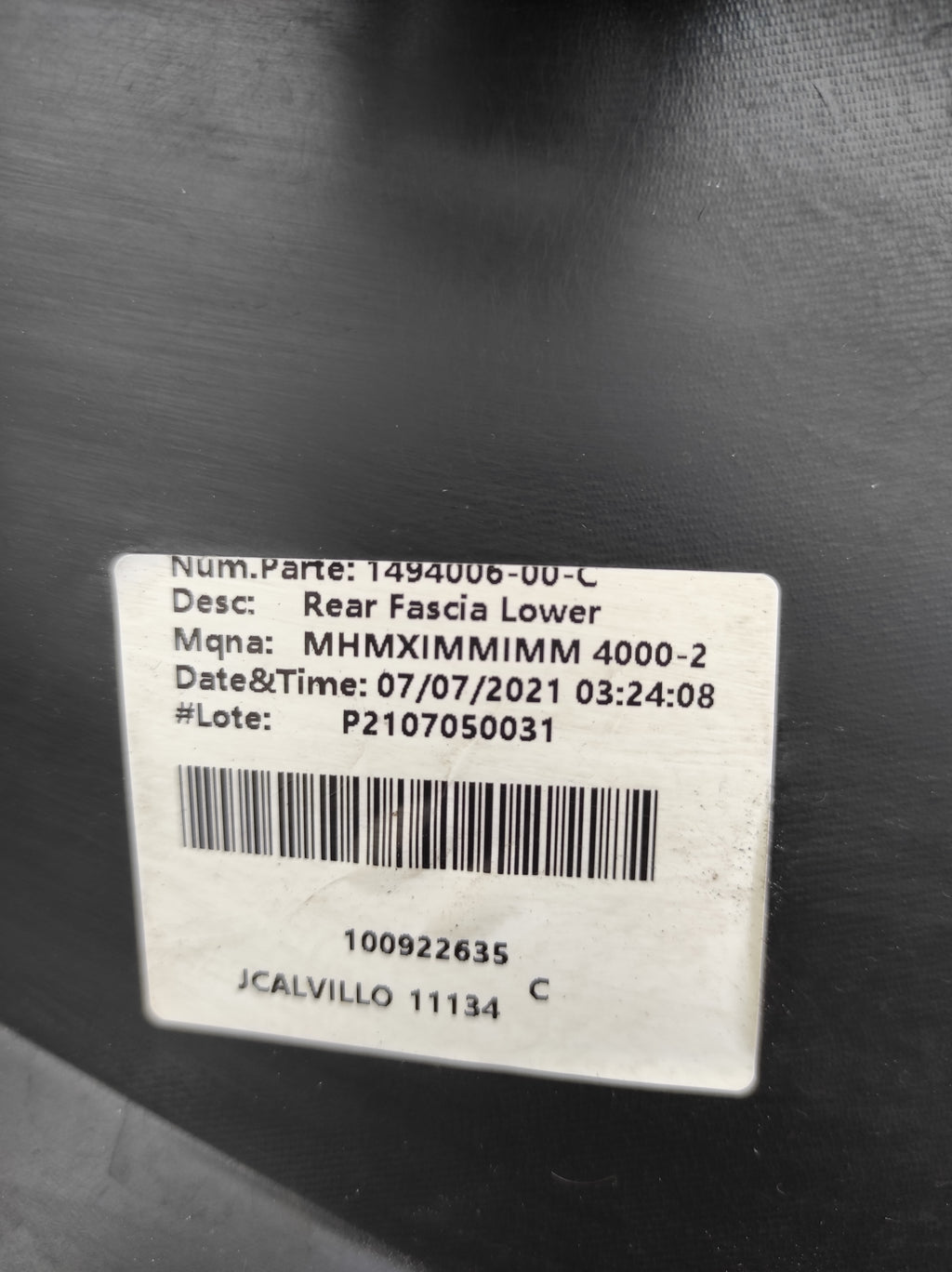 Tesla Model Y 2020-2025 Rear Bumper Lower Valance Fascia OEM (used) 1494006-00-C