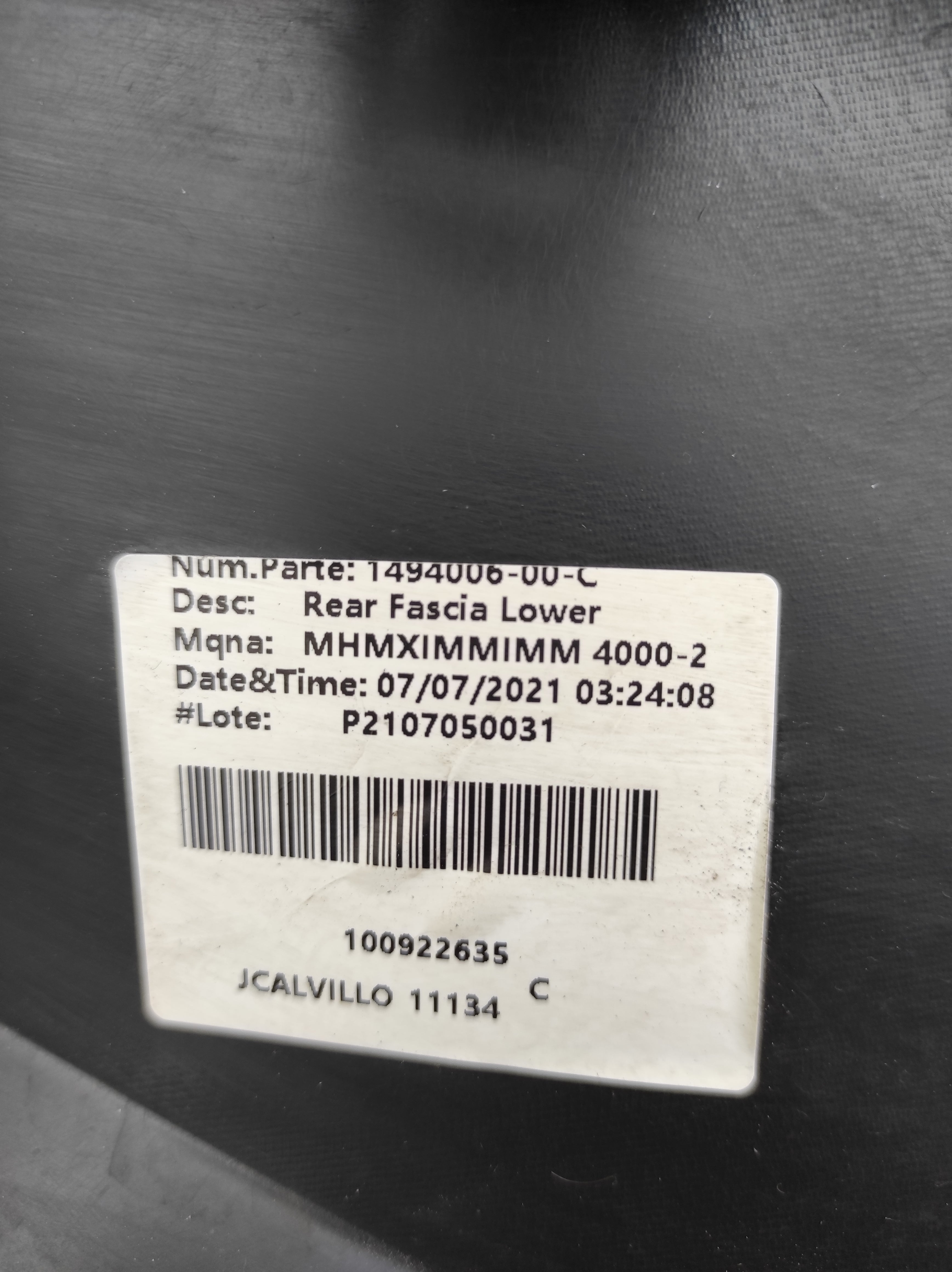 Tesla Model Y 2020-2025 Rear Bumper Lower Valance Fascia OEM (used) 1494006-00-C